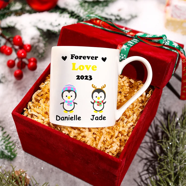 Personalized 1-6 Names Penguin Family Mug Set With Gift Box-Custom Christmas Birthday Gift Ceramic Coffee Mug for Family