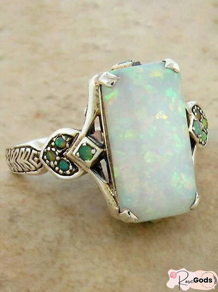 Vintage White Opal Ancient Silver Ring