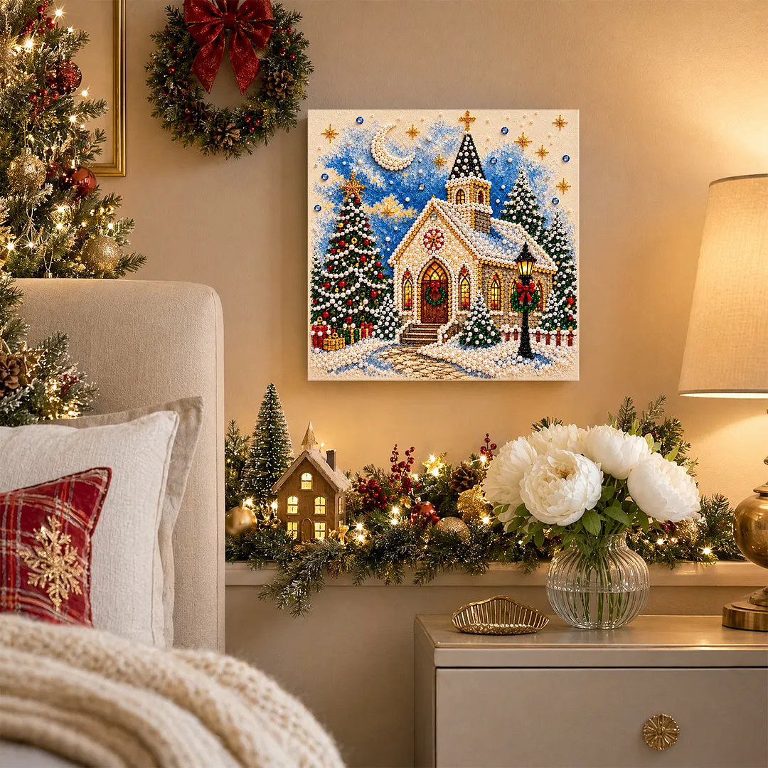 Framed Pearl Painting Kit Christmas Church Art 11.81x11.81in