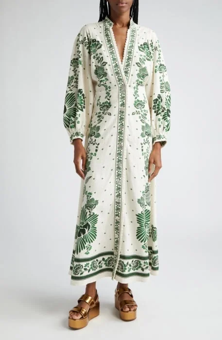 Loose single breasted V-neck lantern sleeve dress 
