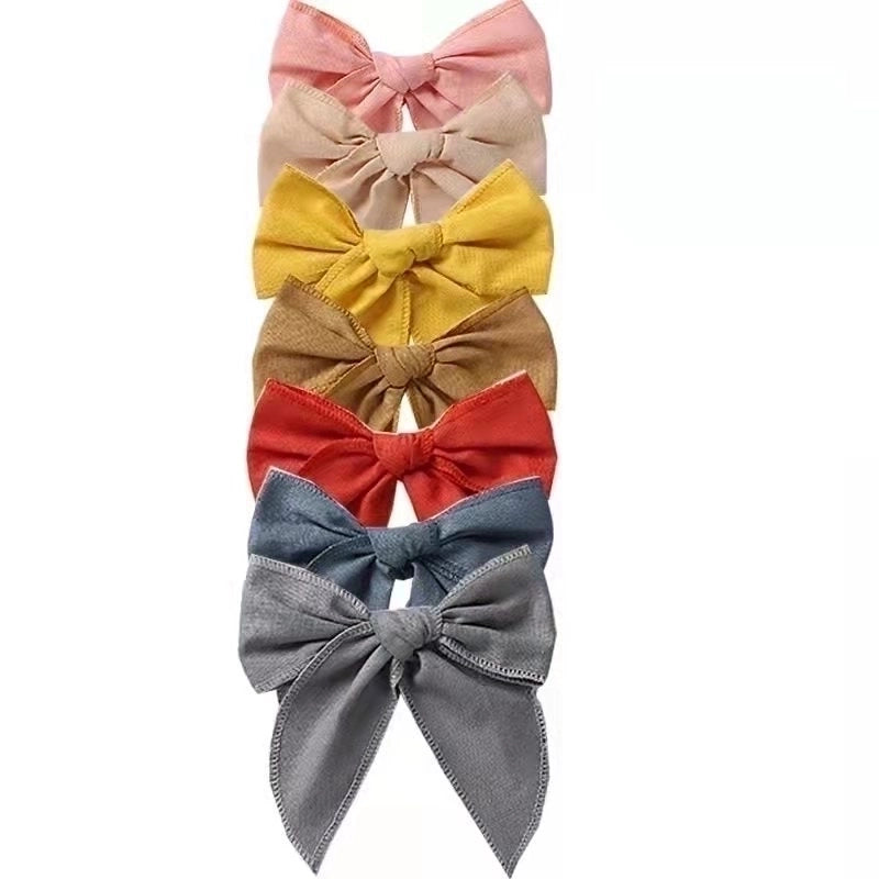 Children's Headdress Solid Color Cotton Linen Bow Girl Hairpin