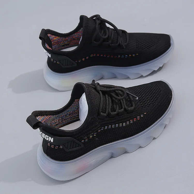Flying Woven Women's Shoes Trendy Jelly Bottom Breathable Thick Bottom Casual Sports Shoes