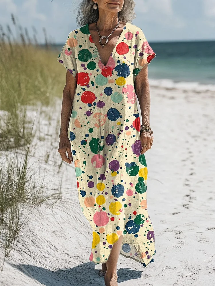 Women's Flowers Art Print Pocket Cotton Dress