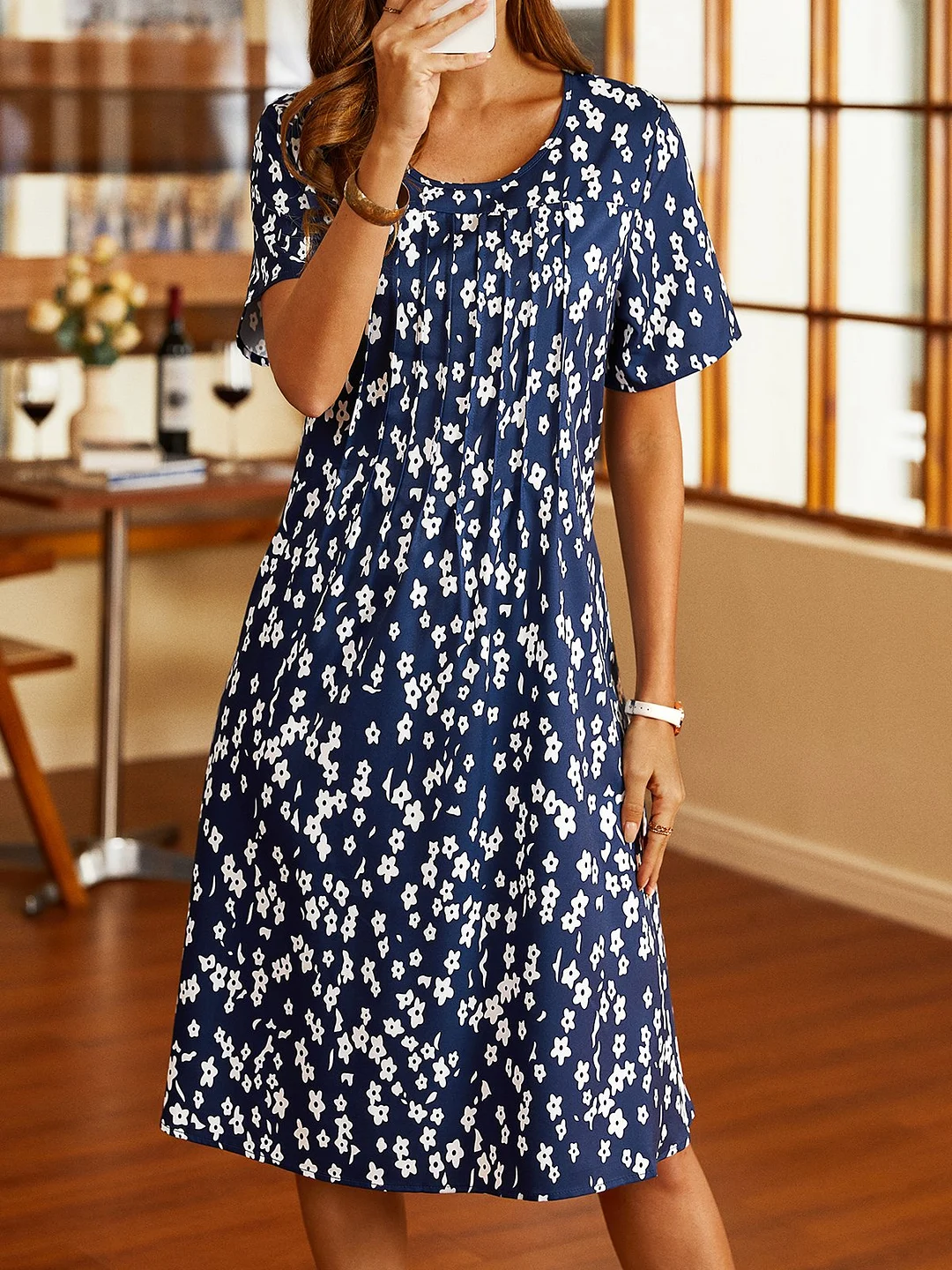 Floral Short Sleeve Casual Woven Dress | IFYHOME