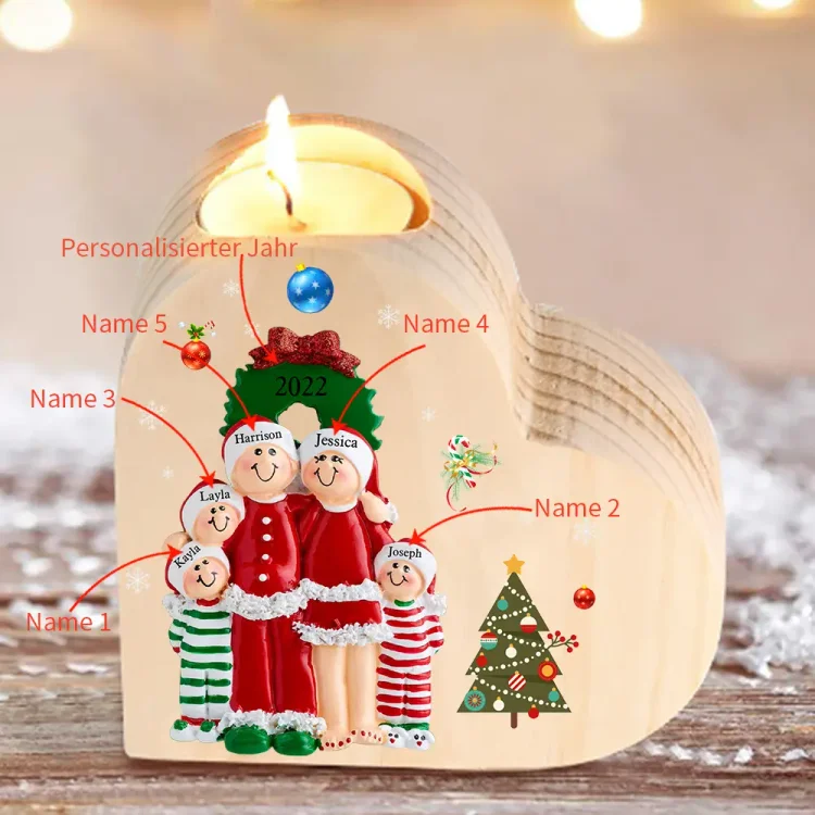 Kettenmachen Herzform Kerzenhalter Personalisierte 5 Namen & Jahr Weihnacht Thema Kerzenhalter
