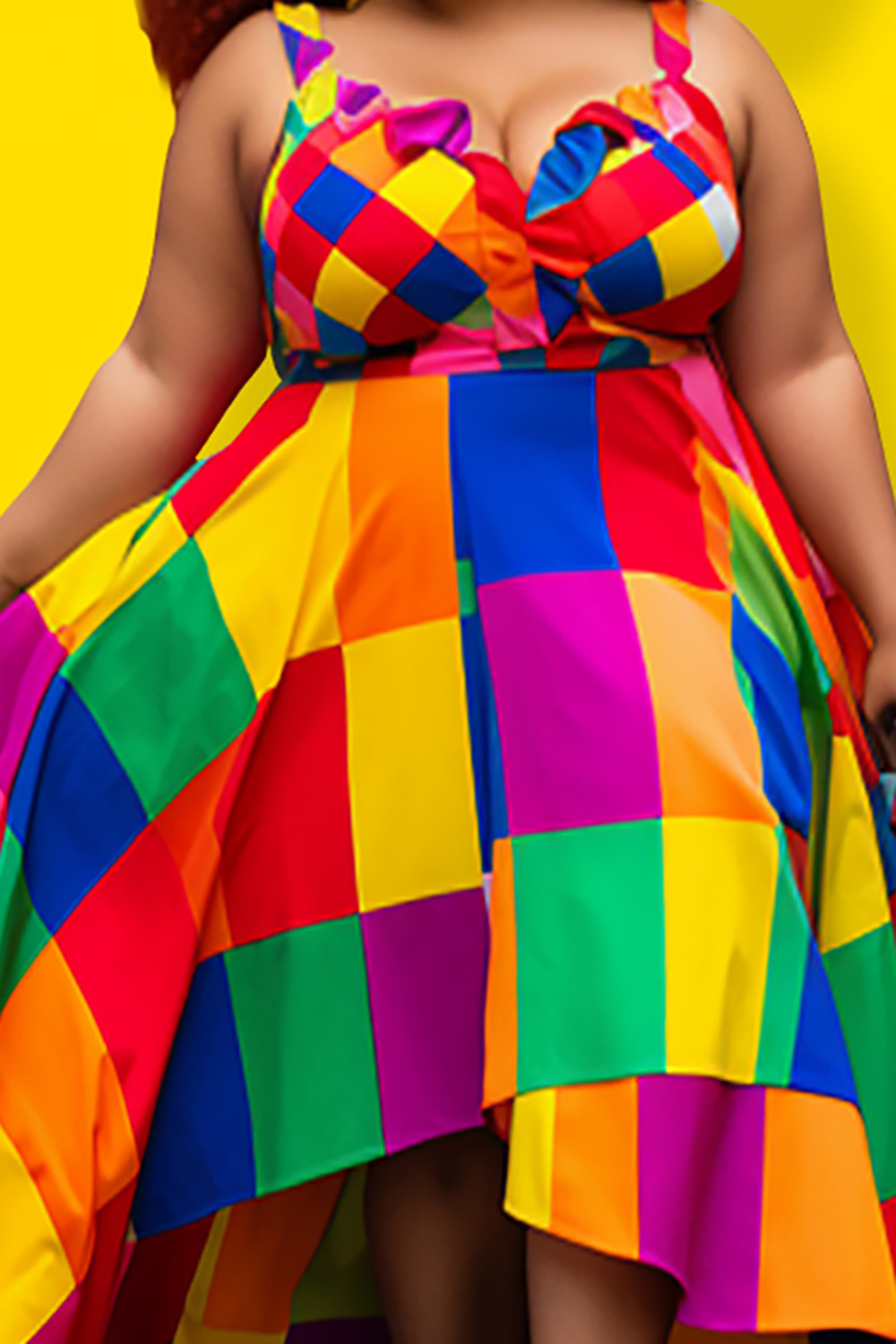 Design Plus Size Vacation Multicolor Colorblock Knitted Maxi Dresses [Pre-Order]