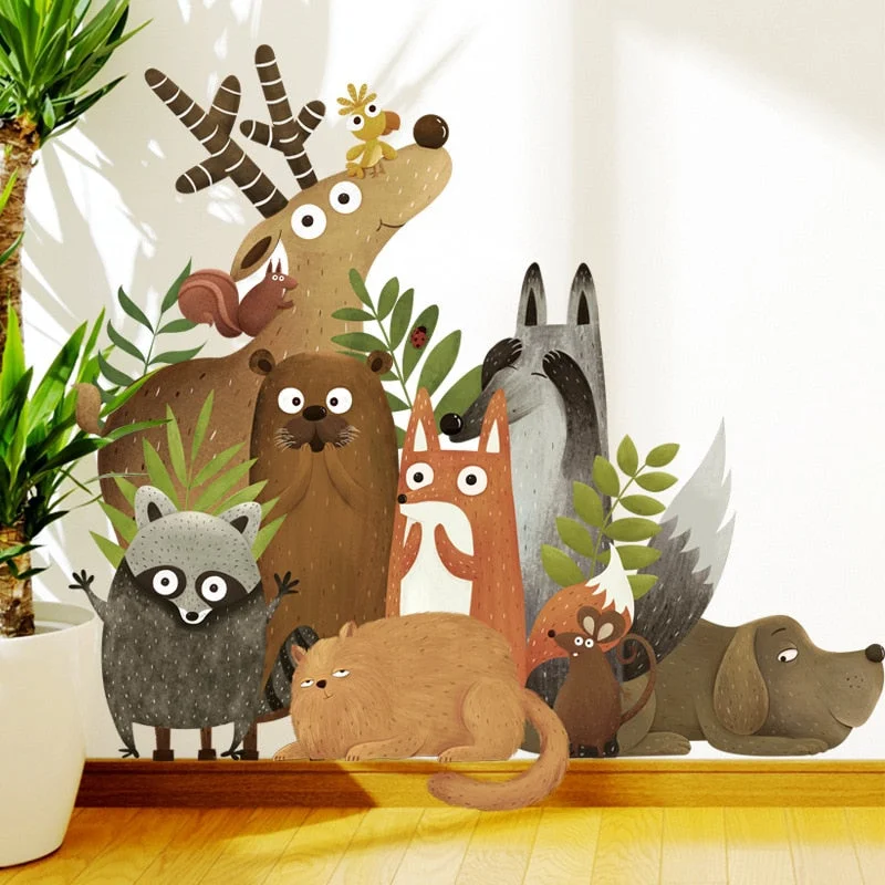 Big forest cartoon animal wall sticker. Waterproof stickers for bedroom children's room kindergarten. Room decoration mural
