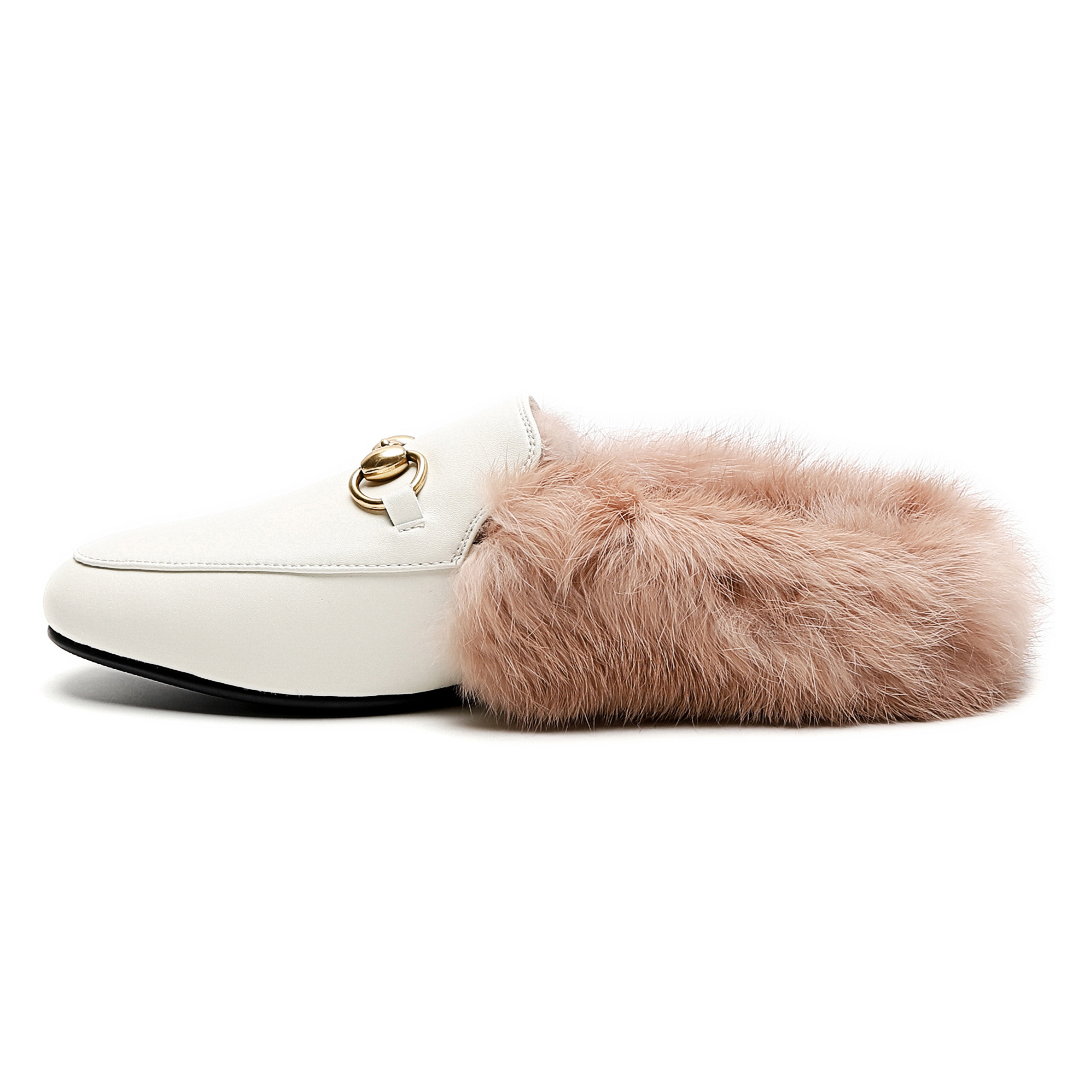 White Rabbit Fur Flats Mules Shoes-vocosishoes