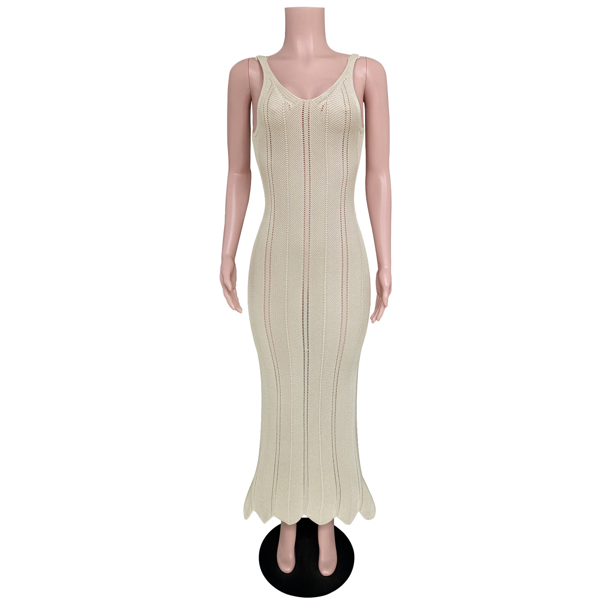Ootddress Backless Sexy Wrap Hip Knit Cover Up Dresses Hollow See Through Slim Sleeveless Solid Female Elegant Maxi Beach Dress 2025