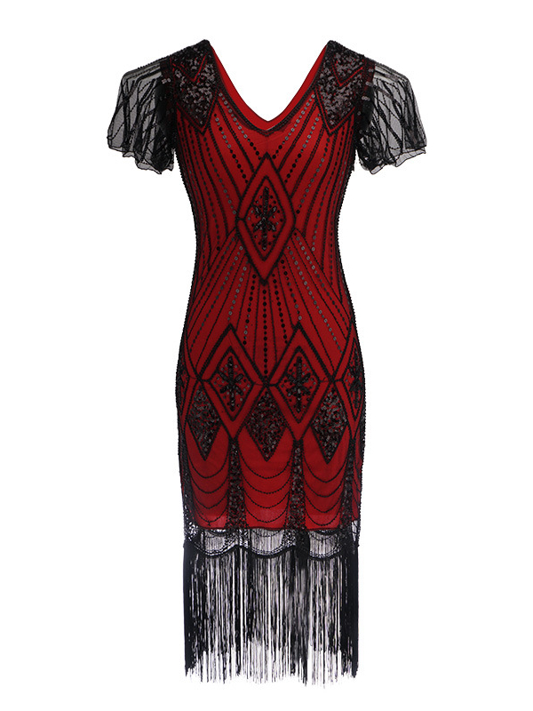 Party Beaded Sequin Sleeveless Fringed Bodycon Dress