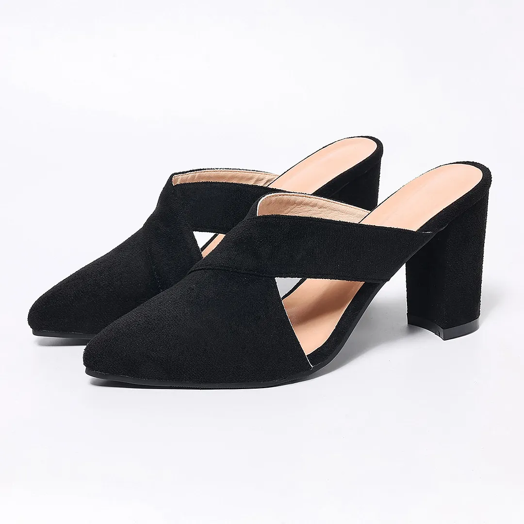 Breakj Breakj Back Empty Sandals Coarse Women's Shoes 8Cm Pointed Deep Mouth Side Velvet Half-Dragging Fashion Pointed High Heels Women
