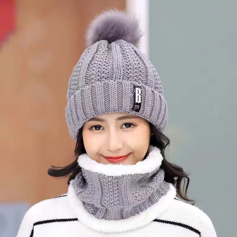 Winter Hat Women’s Korean-style Fleece-lined Thick Wool Hat Warm Scarf Mother Women’s Autumn And Winter Knitted Hat Winter