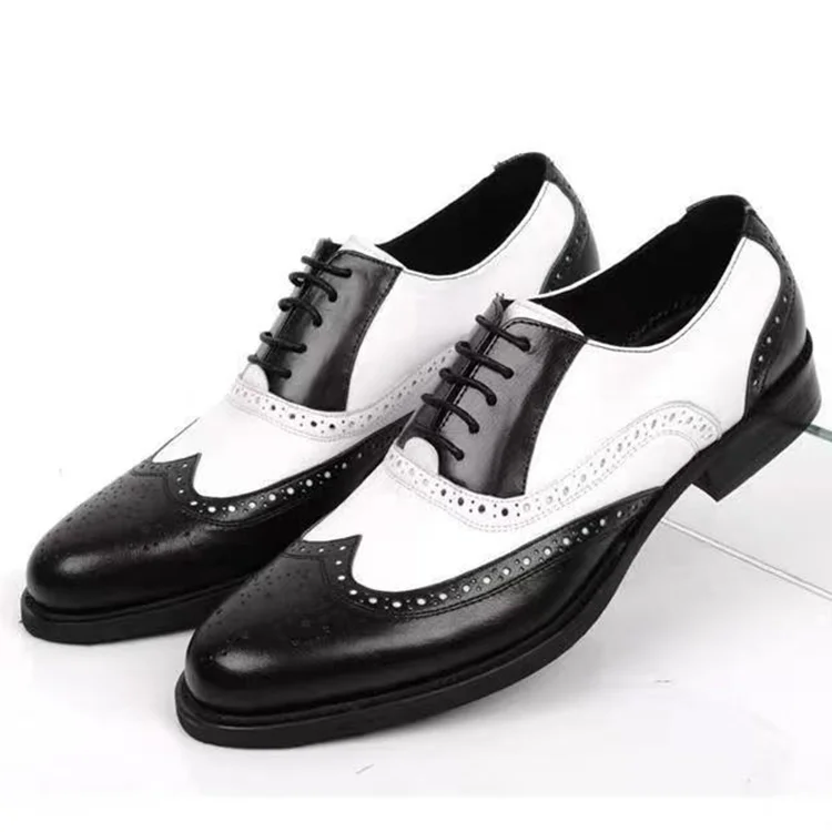 Smiledeer  Black and White Leather Brogues