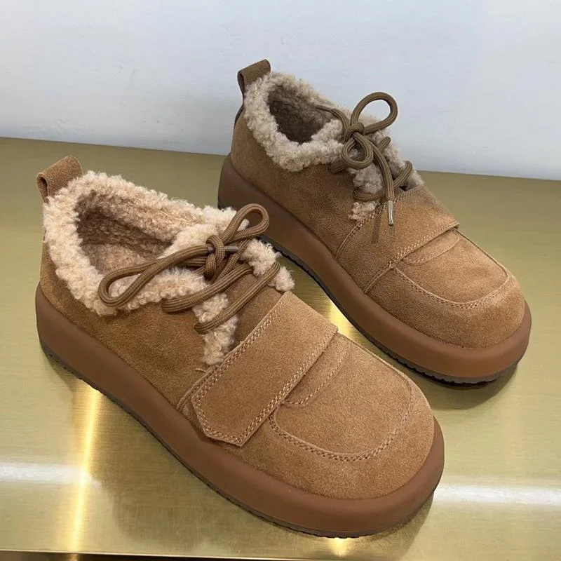 Wongn Wongn Women's 2024 Winter New Outside Wear Fashionable Thick Sole And Velvet Warm Ugly Cute Casual Cotton Shoes