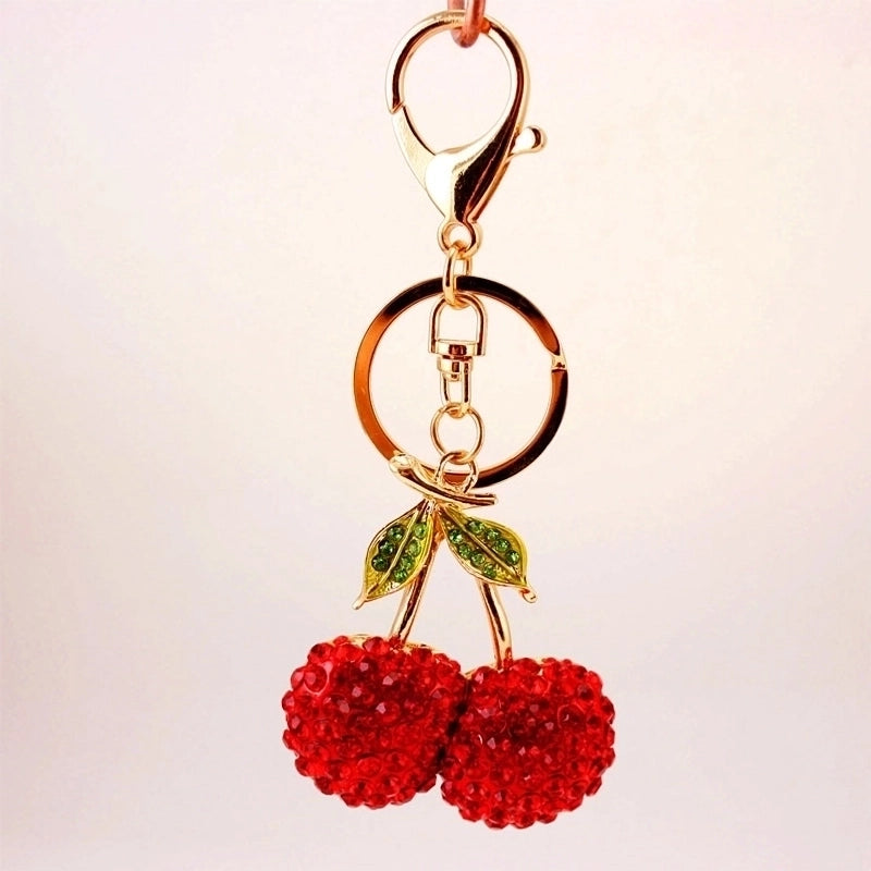 Cute Cherry Rhinestone Car Keychain