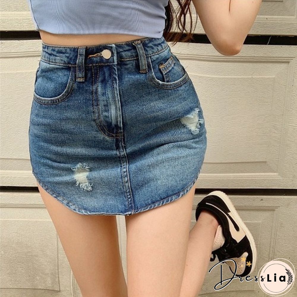 Denim Skirt (High Quality) New Spring/Summer Mini Wardrobe Malfunction-Proof Denim Skirt Ins Spice Pants Skirt