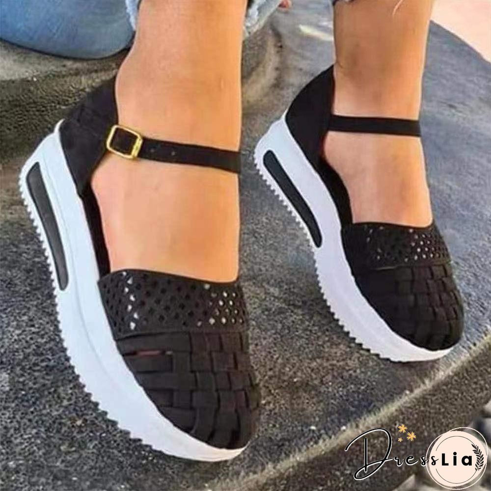 Pure Color Hollowed-Out Women Platform Sandal