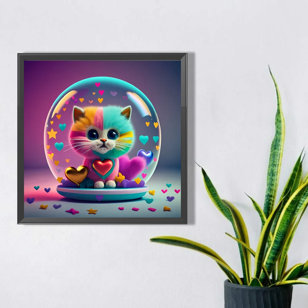 Partial AB Diamond Painting - Full Round Drill - Love Colourful Cat(Canvas|35*35cm)
