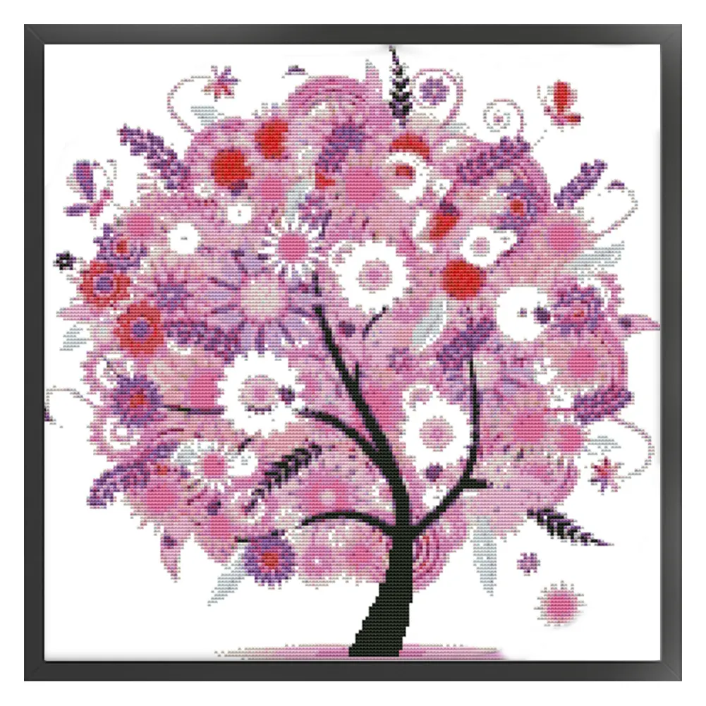 DIY Stamped Cross Stitch 14CT Partial Embroidery 42*42cm - Happy Tree