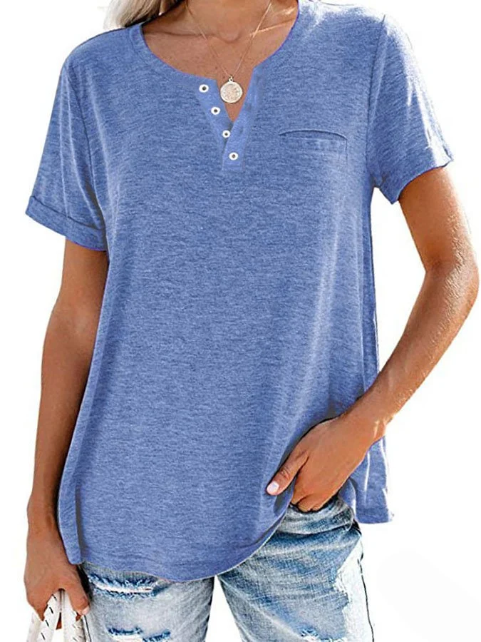 Fashion Solid Color Pocket Short Sleeve T-Shirt - tree - Codlins