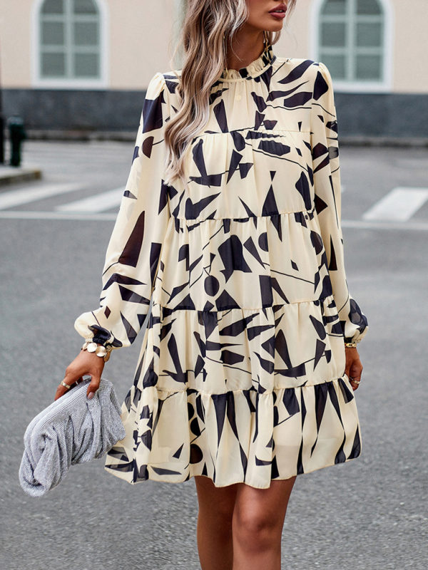Mature Women Casual Summer New Temperament Elegant Long-sleeved Skirt Dress