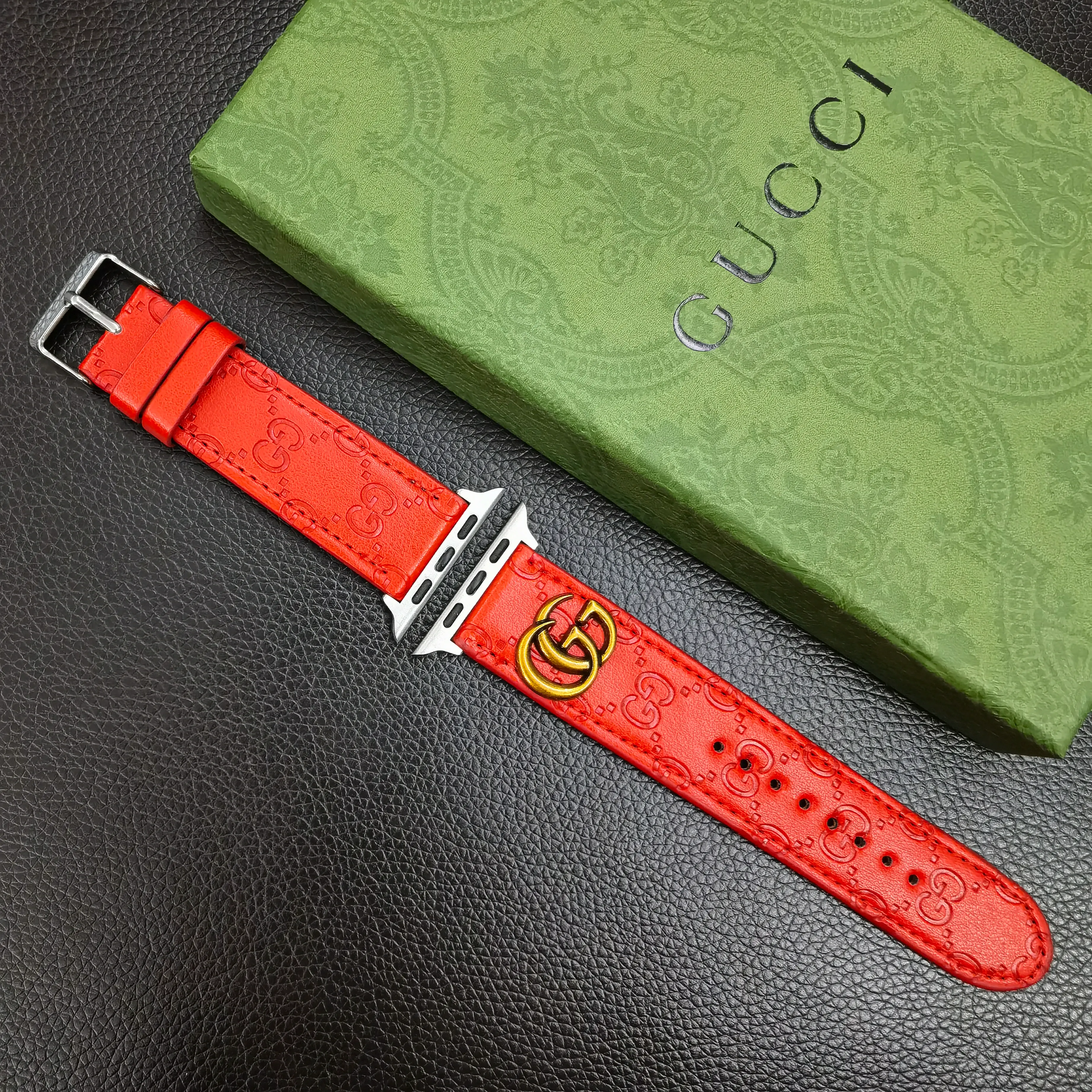 OPHIDIA GG Metal Monogram Gucci Leather Apple Watch Band