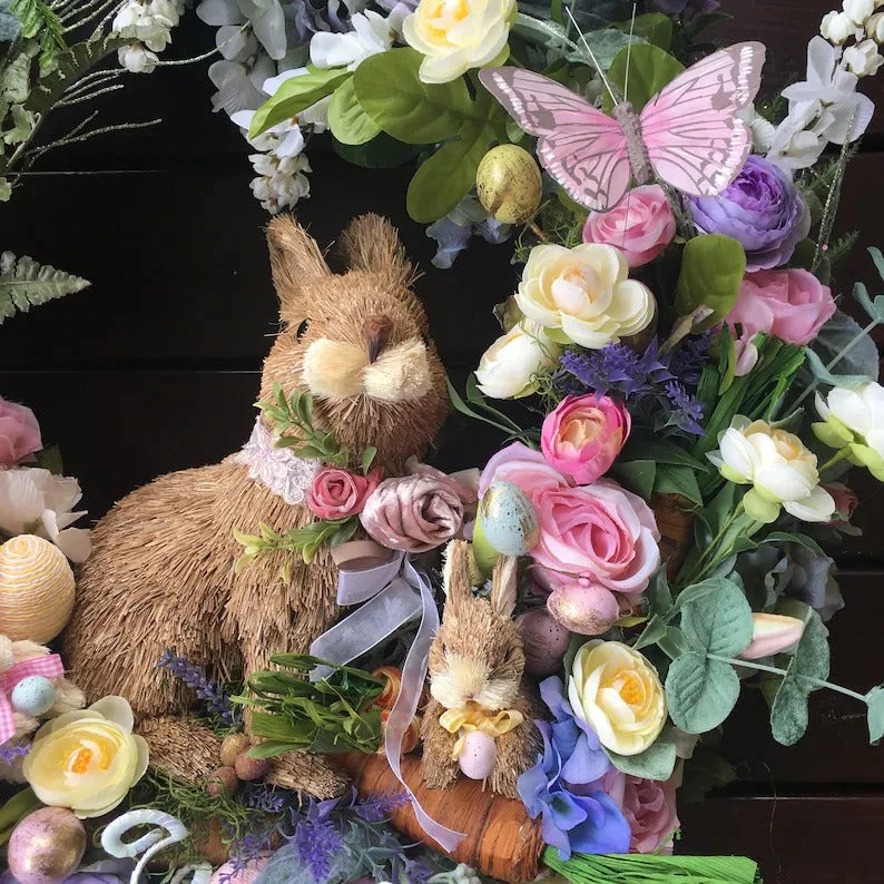 2022 New Easter Decoration - 28in. Easter Bunny Floral Wreath