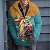 Men's Christmas 3D Pattern Print Casual Zipper Plus Size Knitted Hooded Jacket Coat