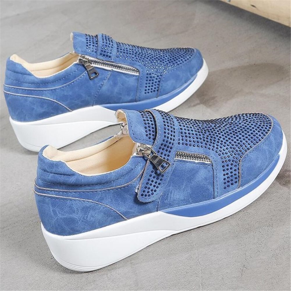 2022 Women's Rhinestones Fashion Zipper Vulcanized Clarks Shoes Sneakers - vzzhome