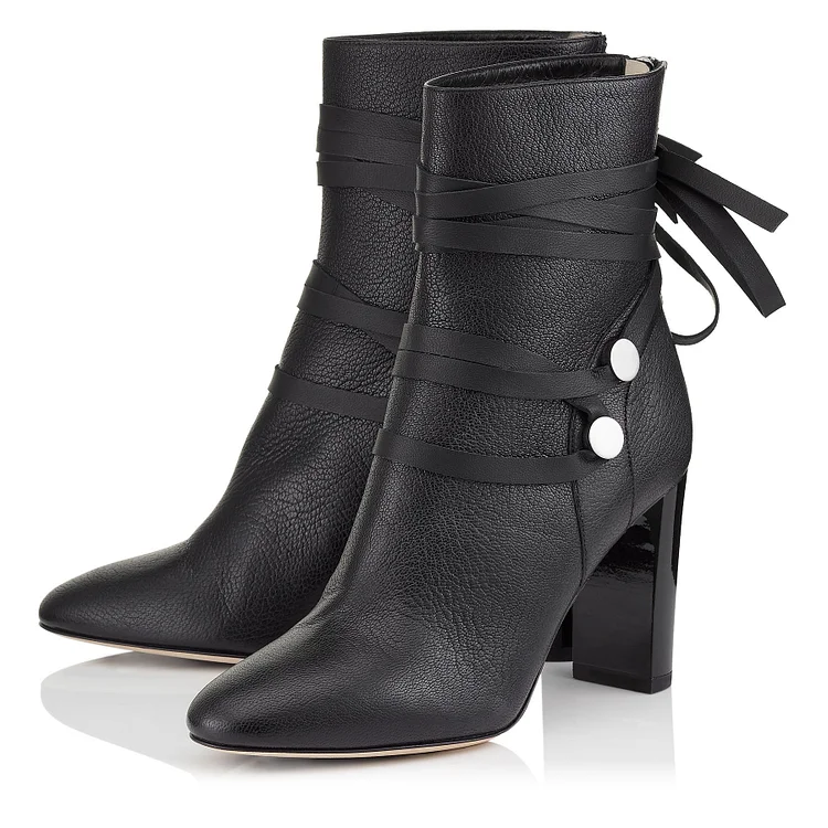 Black Dress Boots Strappy High Heel Booties for Women |FSJ Shoes