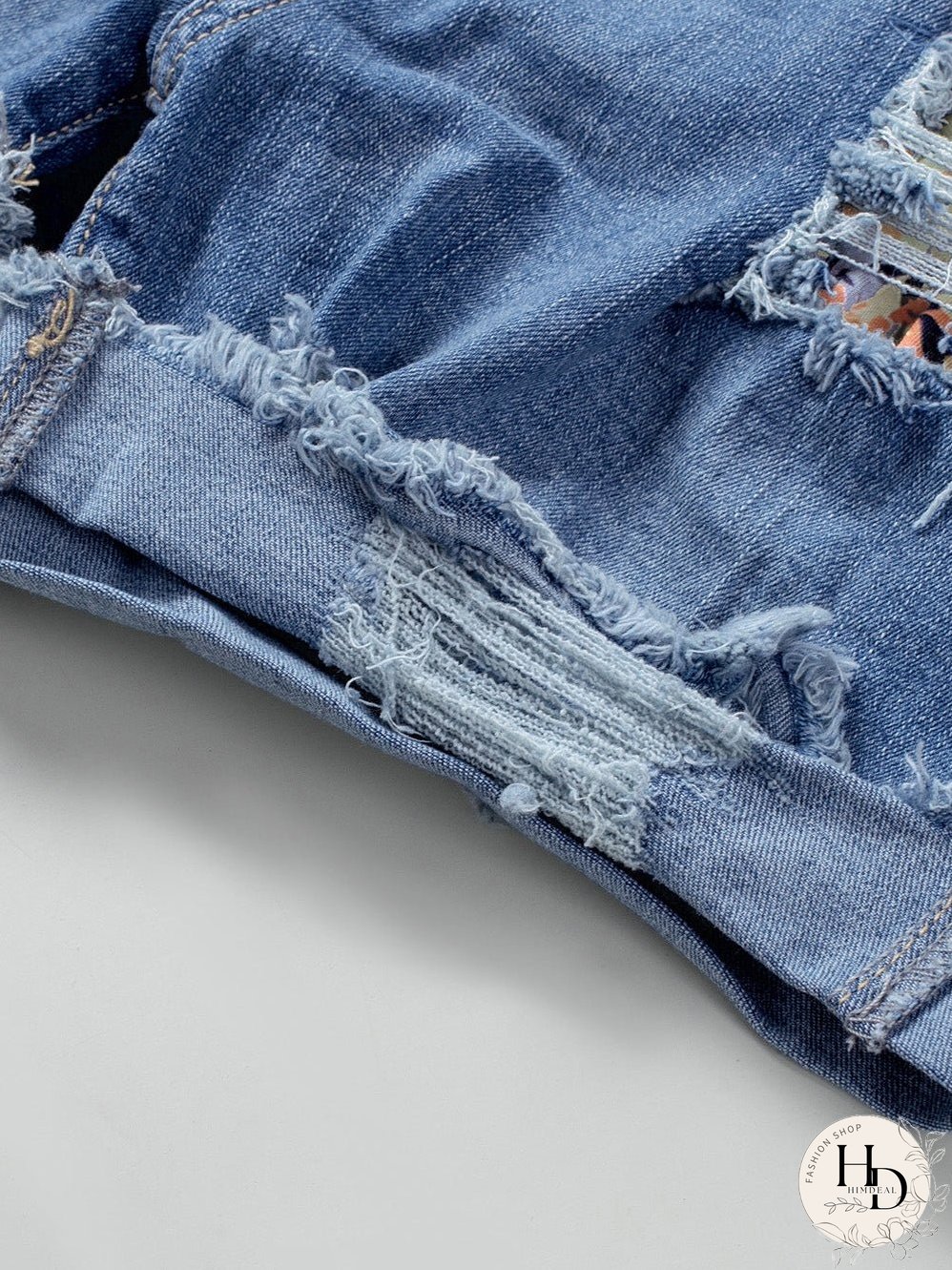 Stylish Distressed Denim Shorts with Floral Applique