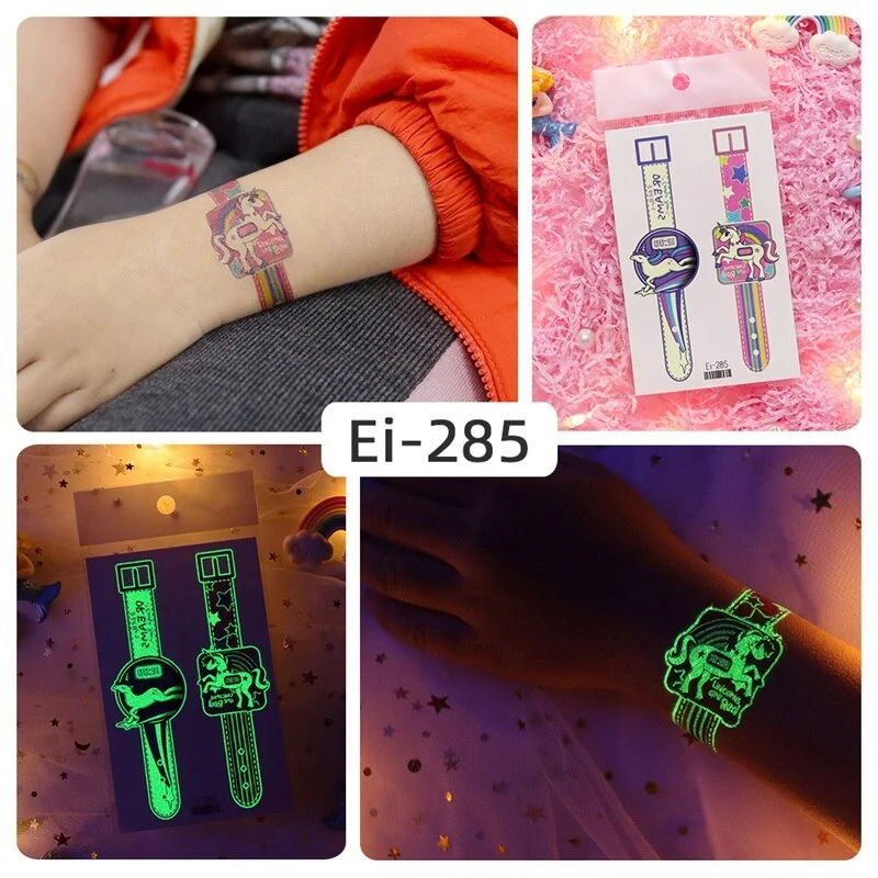 24 kinds Luminous Tattoo Sticker Children Arm Face Glowing Tattoos Watch Boys Body Art Girls Tatto Party Makeup Kids Gift