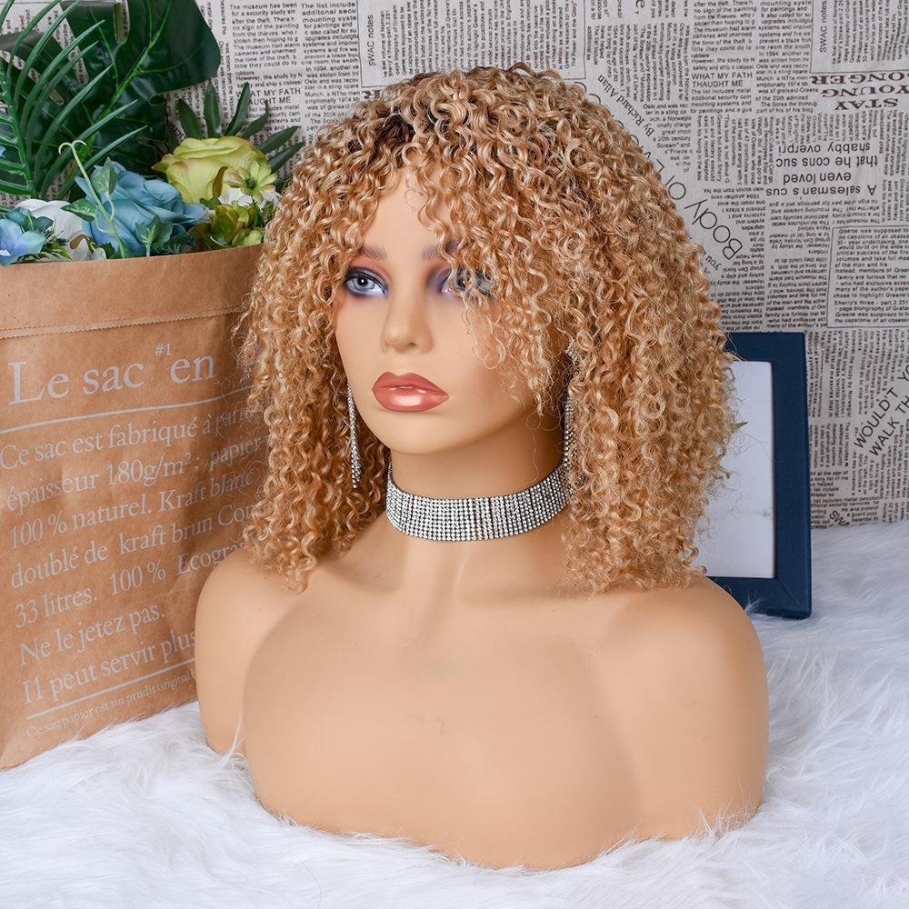 100% Human Hair Picture Color Bob Curly Wig