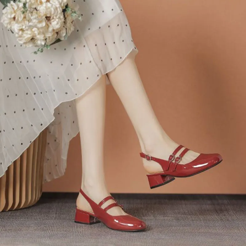 Breakj Breakj Jane Shoes Women's French Retro Small Red Shoes In The Summer Of 2025 New Double Buckle Shallow Mouth Coarse Single Shoes