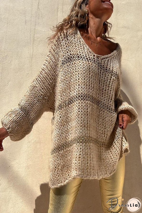 Autumn Brunch Knit Striped Colorblock Loose Pullover Sweater