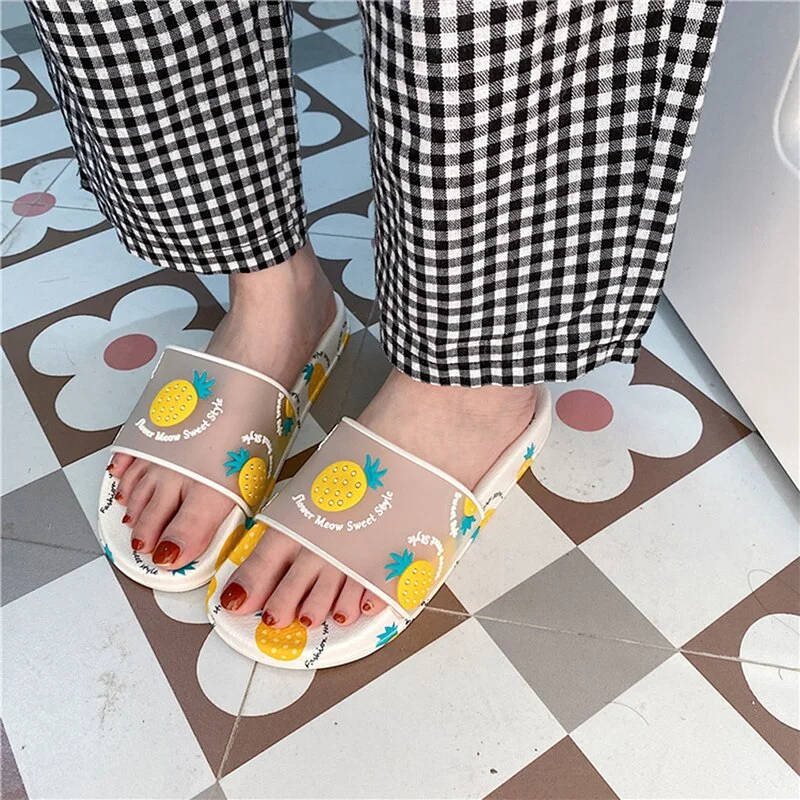 Cartoon Fruit Slippers Slides Sandals Cute Jelly Color Transparent Open Toe Flip Flops Summer Slide Sandals Outdoor Beach