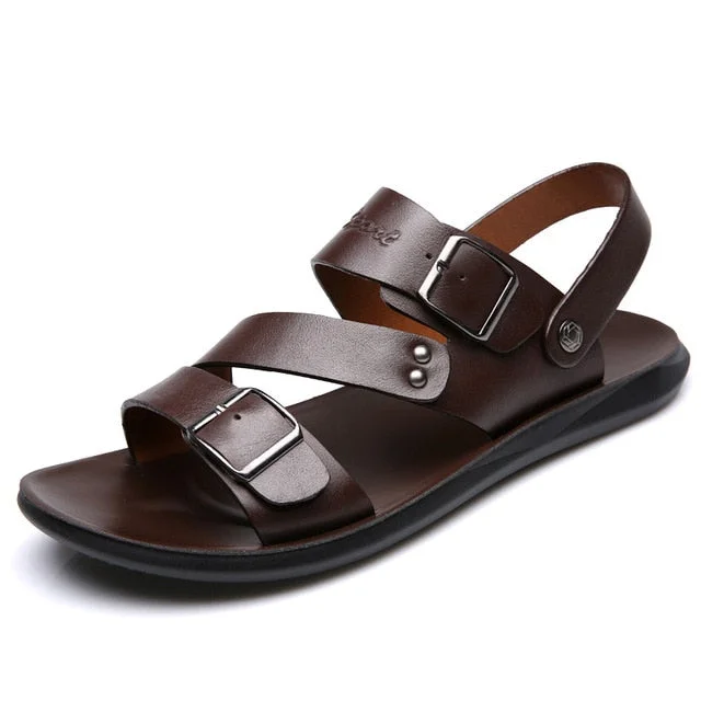 Inongge Concise Men's Sandals Solid Color PU Leather Men Summer Shoes Casual Comfortable Open Toe Sandals Soft Beach Footwear Male Shoes