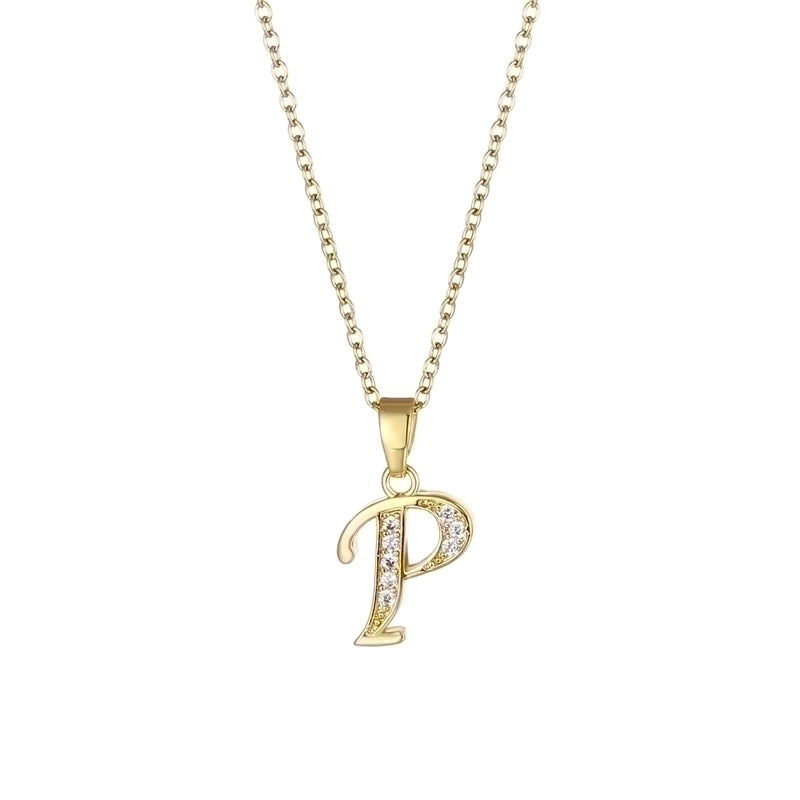 Stainless Steel Titanium Steel 18K Gold Plated Fashion Plating Inlay Letter Zircon Pendant Necklace