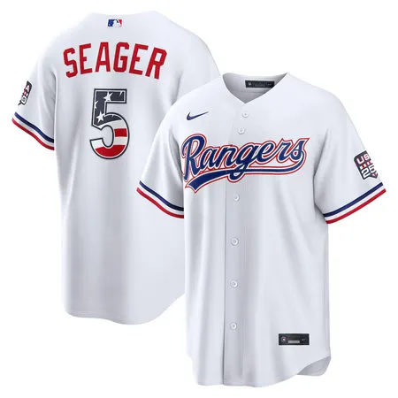 Men's Texas Rangers #5 Corey Seager Nike White USA 250 Fourth of July Home Stadium Jersey