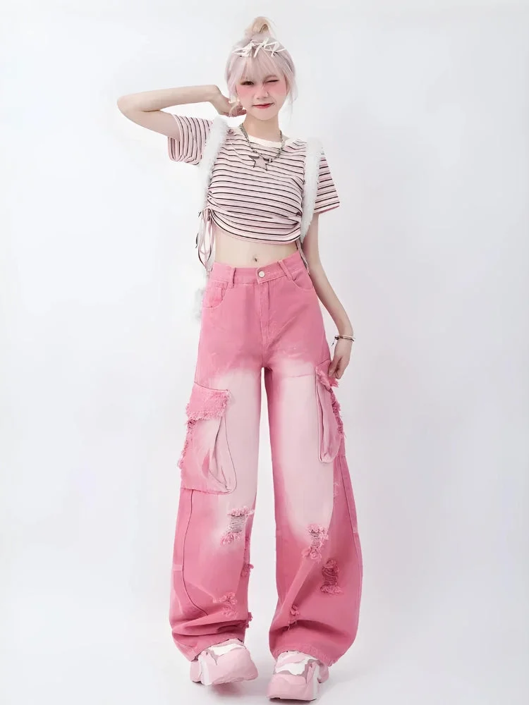 Brownm Girl Distressed Cargo Jeans