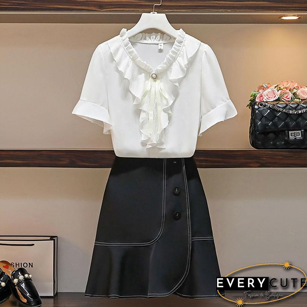 Chiffon Tee+Solid Color Skirt P10788