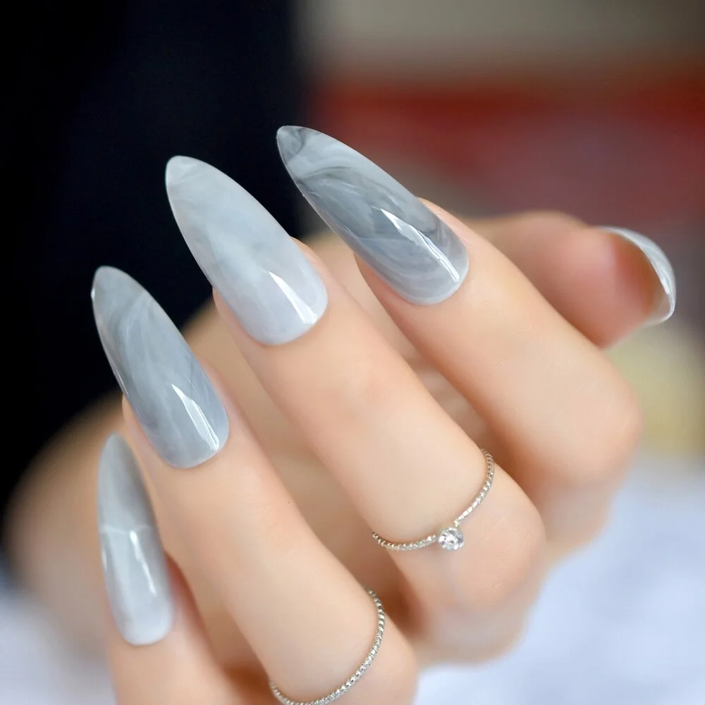 EchiQ Extra Long Stiletto Fake Jade Gels Tips Decoration Nails False Handnails Wholesale Fingernails Art Full Cover Nails-Nail Inspo