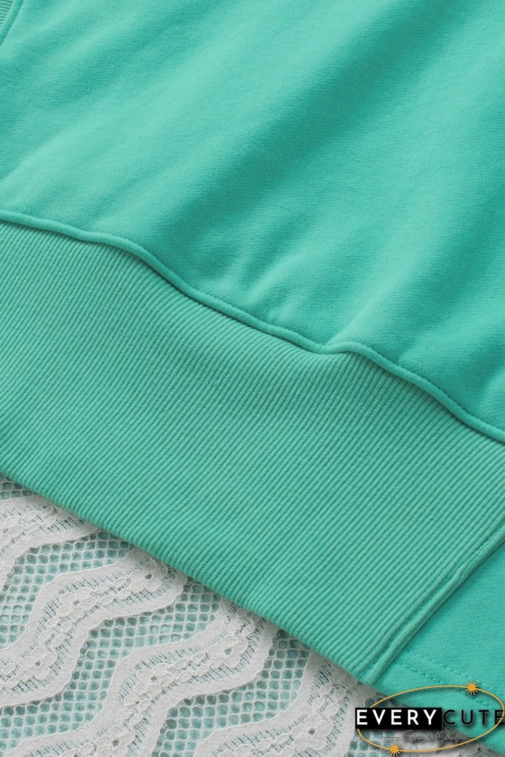 Turquoise Batwing Sleeve Pocketed Henley Hoodie