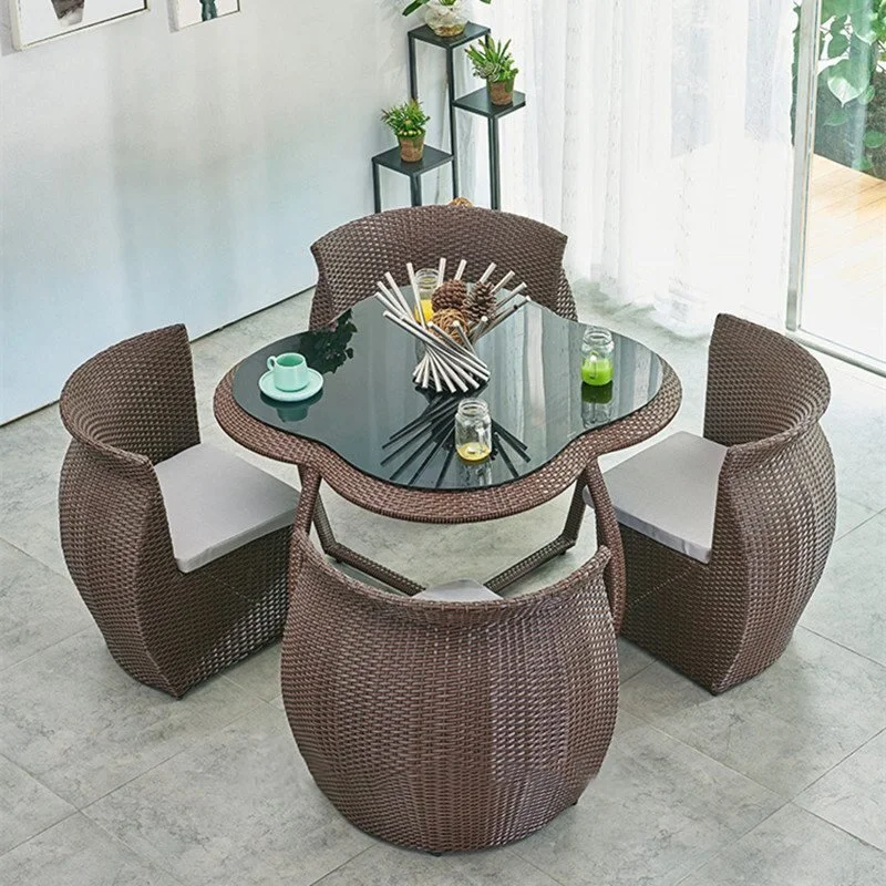 【5 PCS PE RATTAN FURNITURE DINING SET】METAL FRAME, PE RATTAN SECTIONAL