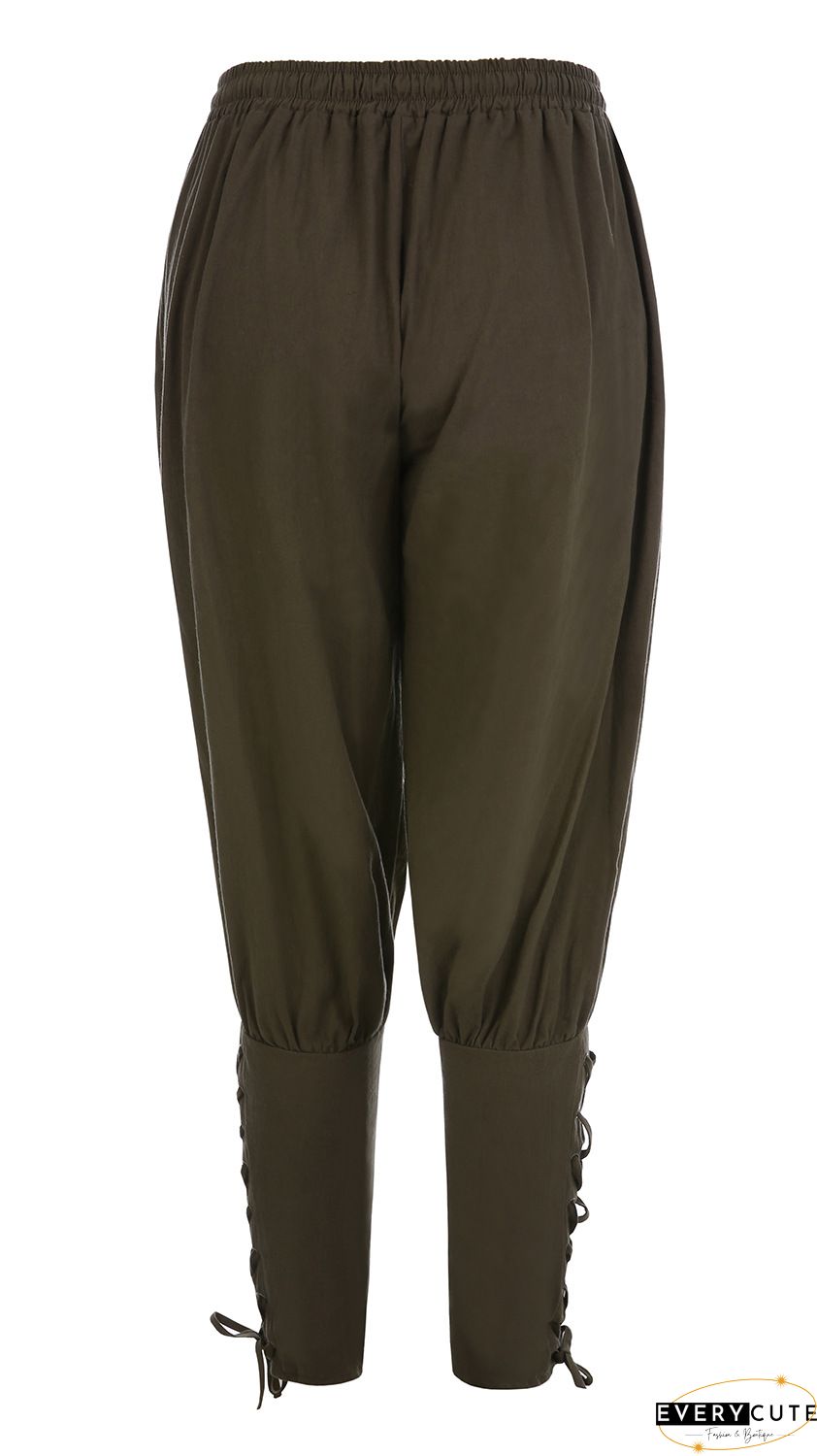 Pure Color High Waist Pockets Casual Lace up Pants