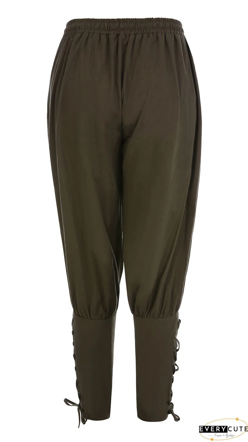 Pure Color High Waist Pockets Casual Lace up Pants