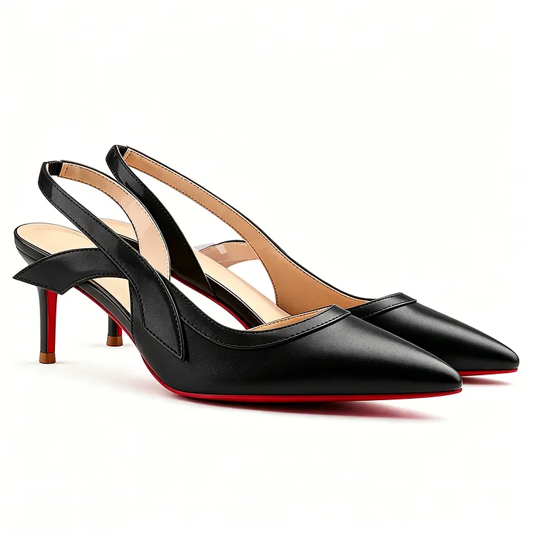 65mm Women's Pointed Toe Kitten Stillettos Slingback Red Bottoms Pumps Sandals Matte VOCOSI VOCOSI