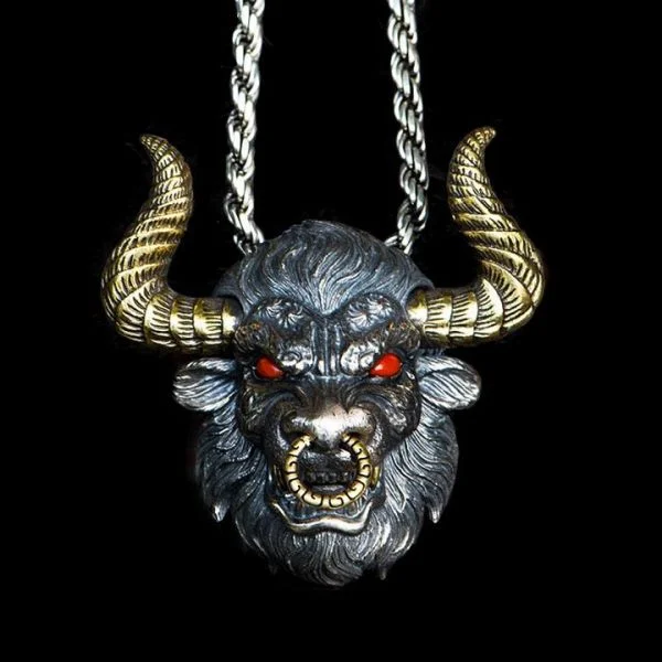 Sterling Silver Bull Pendant Necklace