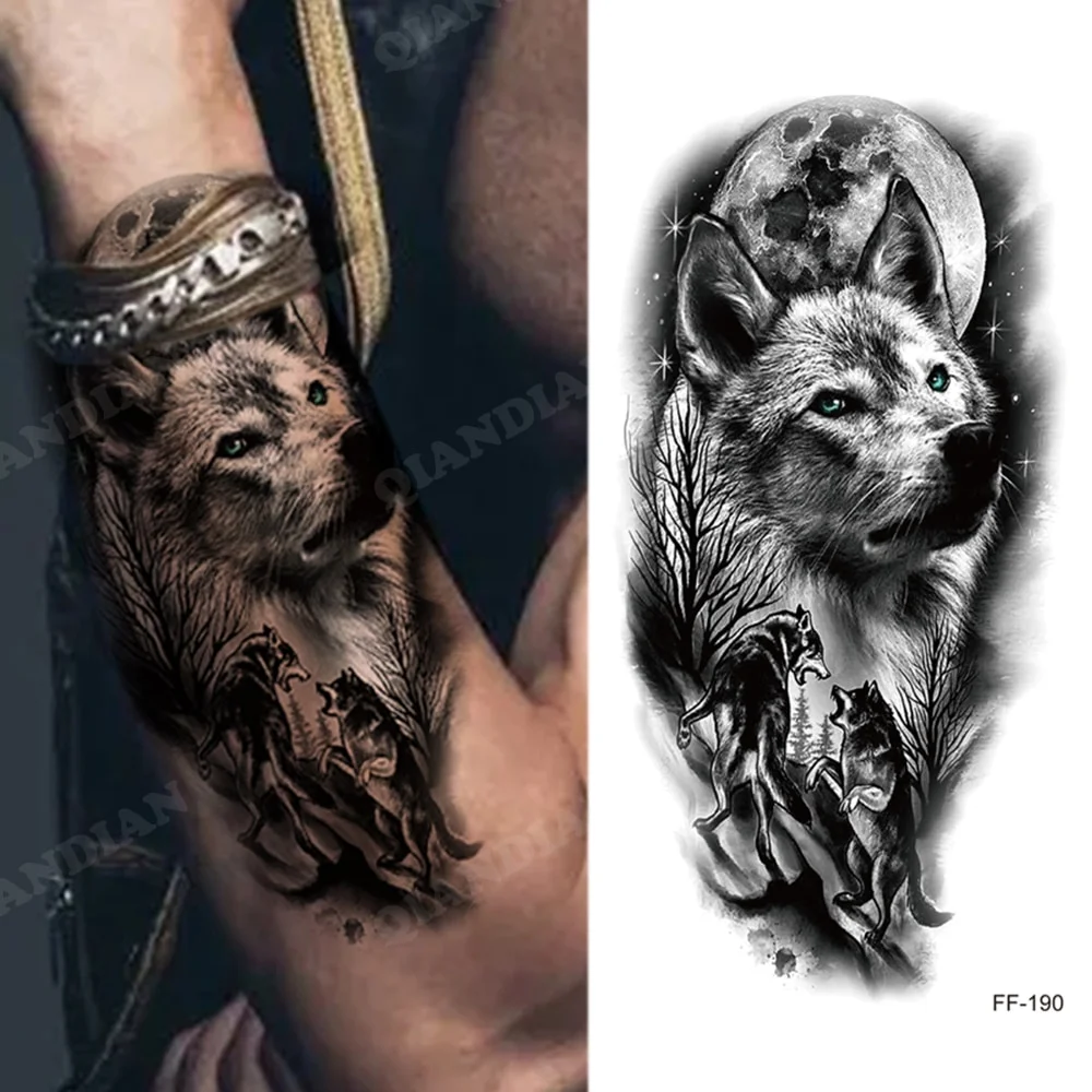 Sdrawing Waterproof Temporary Tattoo Sticker Wolf Lion King Sun Forest Tiger Mechanical Wild Boat Men Body Art Arm Fake Tatoo Women