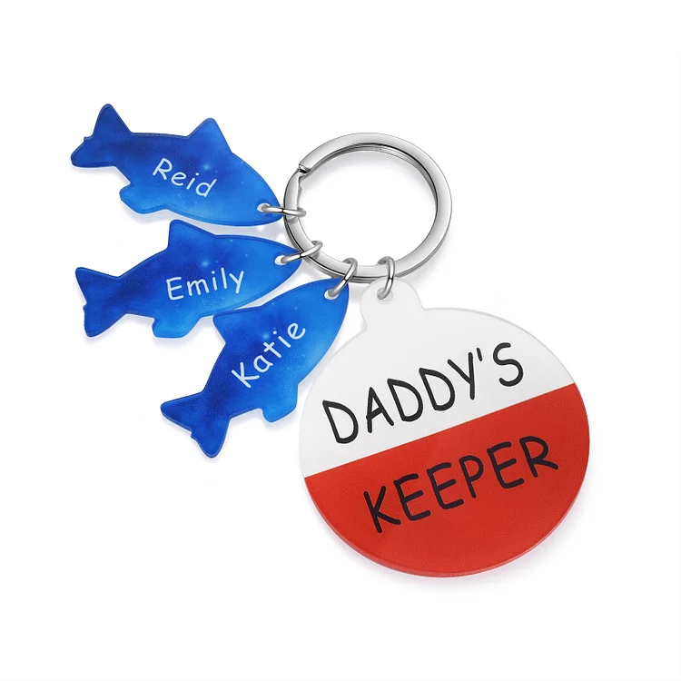 Personalized 3 Names & 1 Text Fishes Keychain Engraved Kids Names Acrylic Keychain Gifts for Grandpa/Daddy